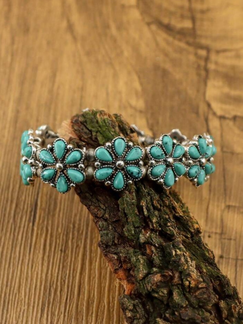 Blue Floral Teardrop faux turquoise Stone stretchy Bracelet‎